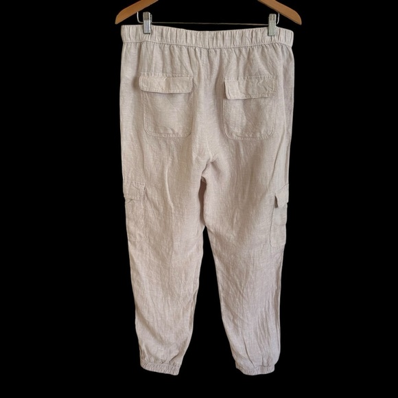 Nicole Miller NY size XL Oatmeal 100% Linen Cargo Jogger Pants Pull On Flax - Picture 2 of 6